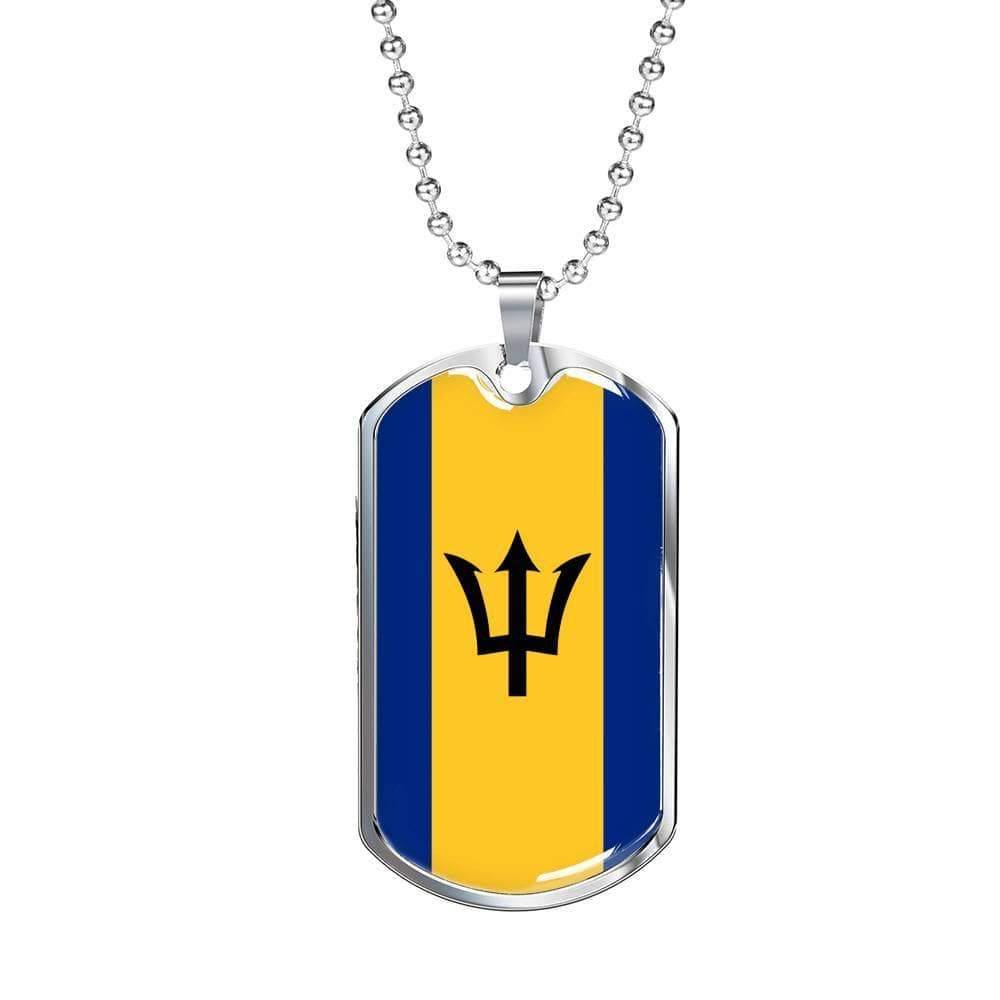 Barbados Flag Necklace Barbados Flag Stainless Steel or 18k Gold Dog Tag 24" - Express Your Love Gifts