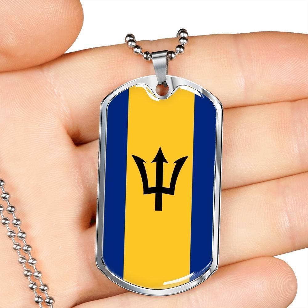 Barbados Flag Necklace Barbados Flag Stainless Steel or 18k Gold Dog Tag 24" - Express Your Love Gifts