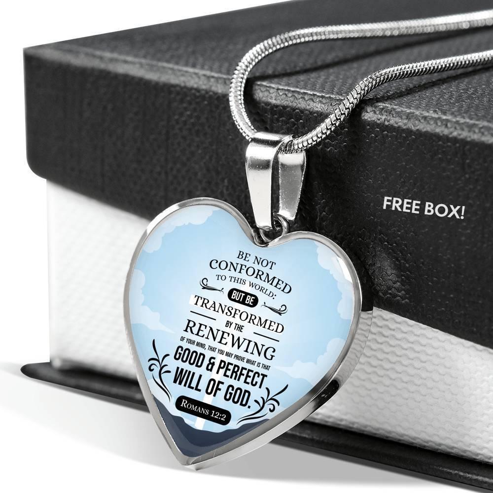 Be Not Conformed Romans Necklace Stainless Steel or 18k Gold Heart Pendant 18-22" - Express Your Love Gifts