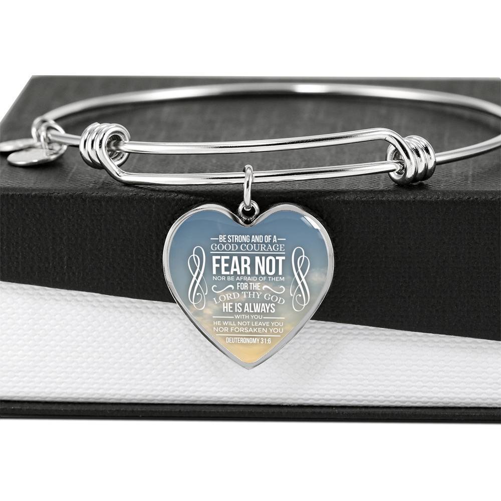 Be Strong And Of A Good Courage Stainless Steel or 18k Gold Heart Bangle Bracelet - Express Your Love Gifts