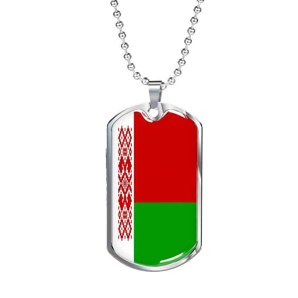 Belarus Flag Necklace Belarus Flag Stainless Steel or 18k Gold Dog Tag 24" - Express Your Love Gifts