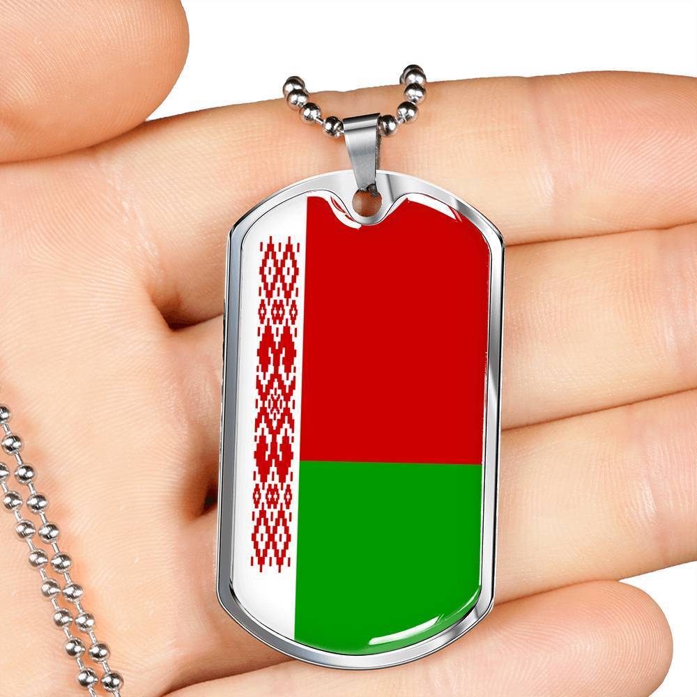 Belarus Flag Necklace Belarus Flag Stainless Steel or 18k Gold Dog Tag 24" - Express Your Love Gifts