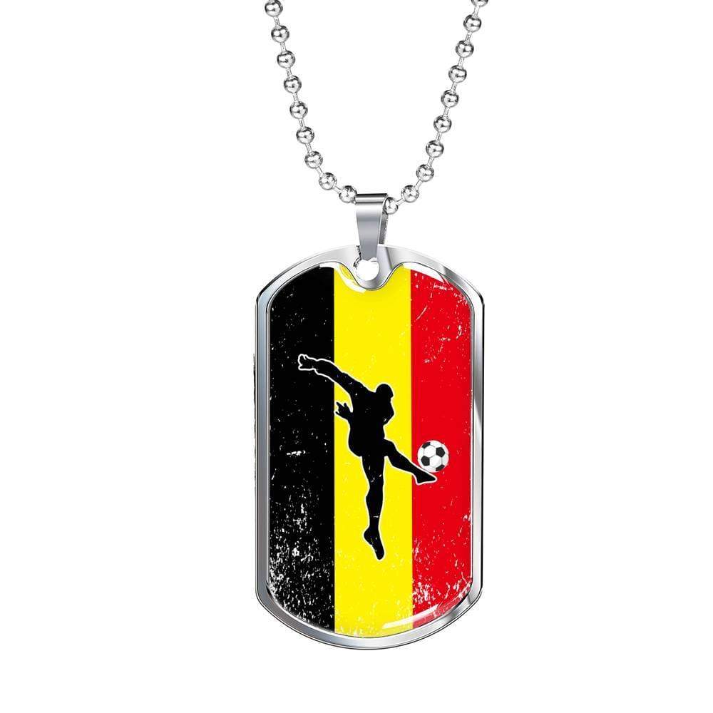 Belgium Futbol/Soccer Necklace Stainless Steel or 18k Gold Dog Tag 24" Chain-Express Your Love Gifts