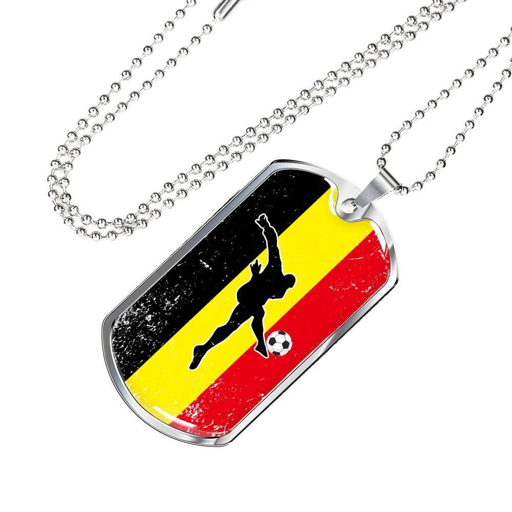 Belgium Futbol/Soccer Necklace Stainless Steel or 18k Gold Dog Tag 24" Chain-Express Your Love Gifts