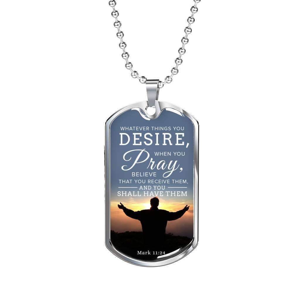 Believe And You Will Receive Bible Necklace Stainless Steel or 18k Gold Dog Tag W 24-Express Your Love Gifts