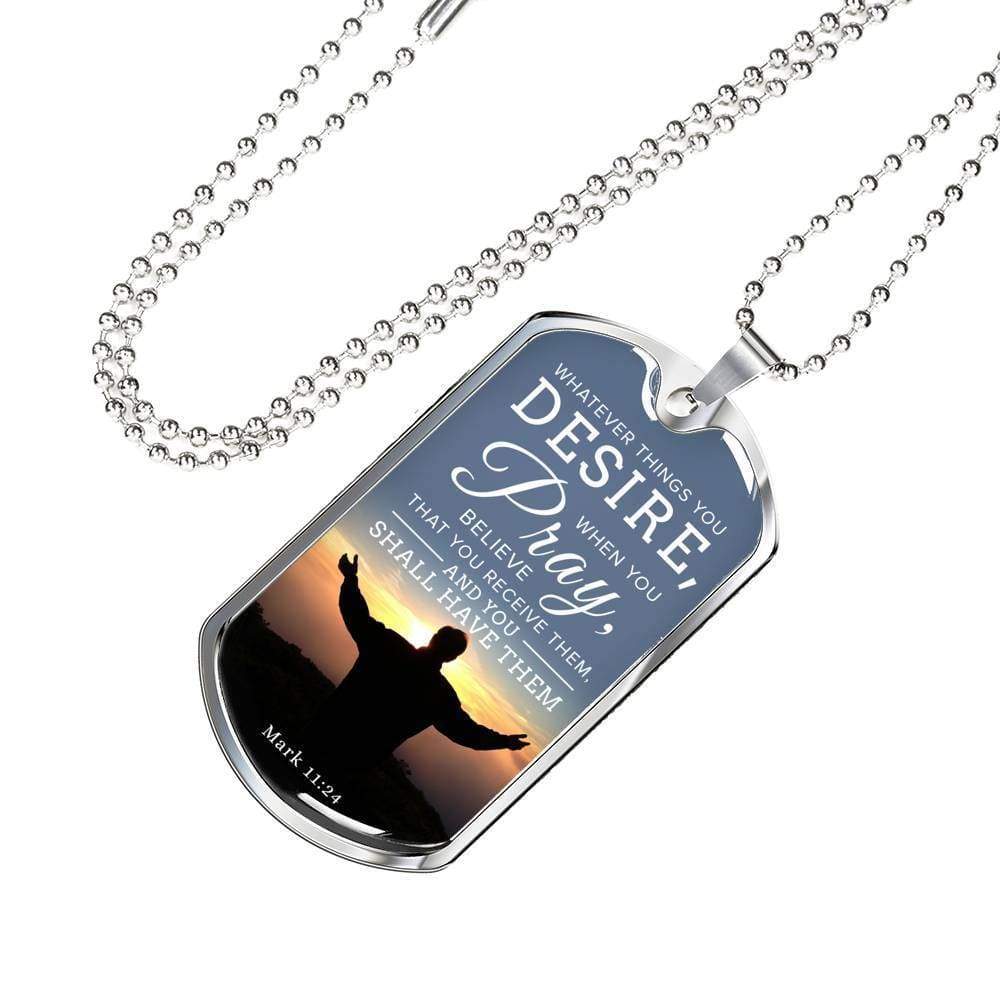 Believe And You Will Receive Bible Necklace Stainless Steel or 18k Gold Dog Tag W 24-Express Your Love Gifts