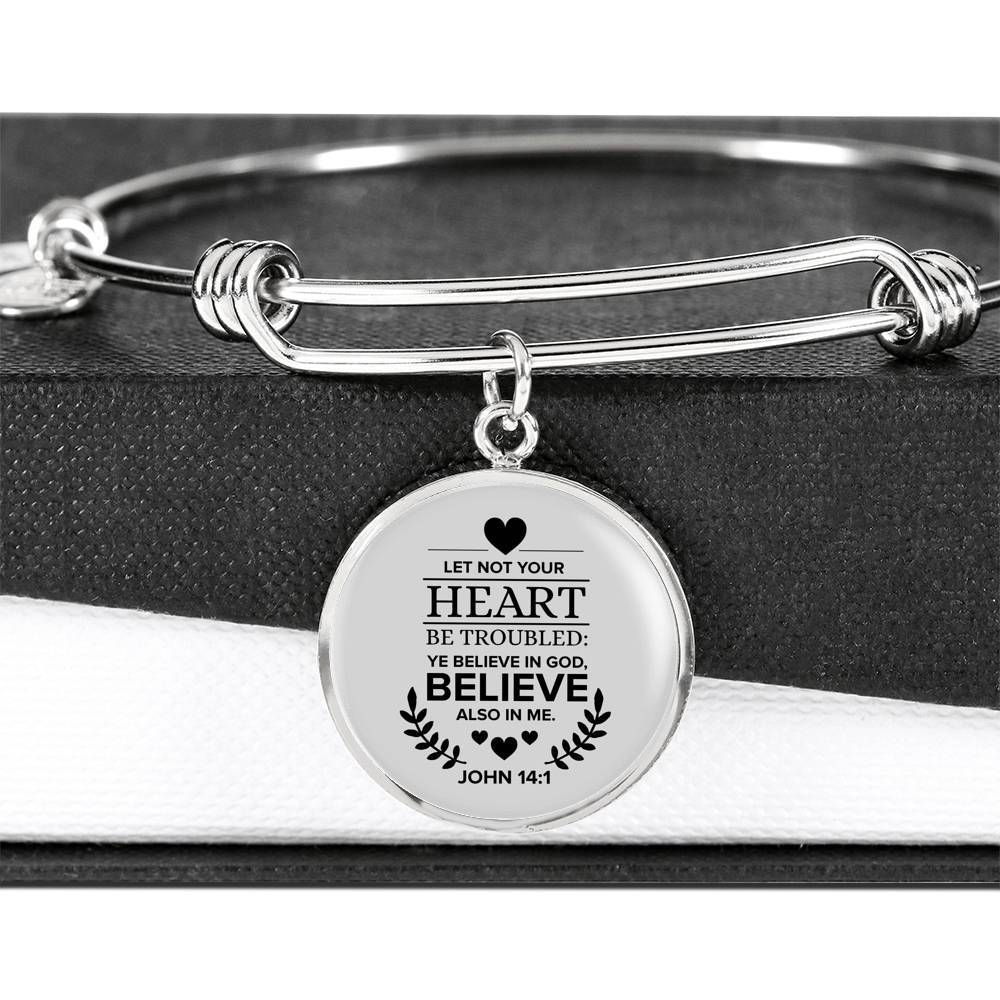 Believe In God Scripture Stainless Steel or 18k Gold Circle Bangle Bracelet-Express Your Love Gifts