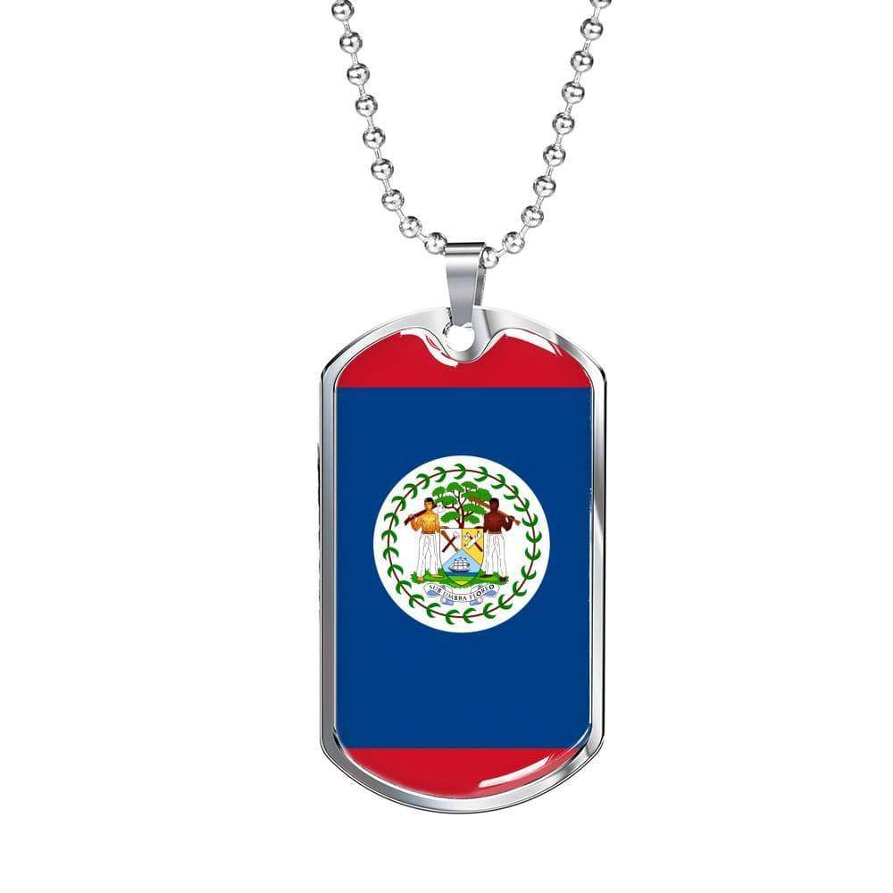 Belize Flag Necklace Belize Flag Stainless Steel or 18k Gold Dog Tag 24" - Express Your Love Gifts