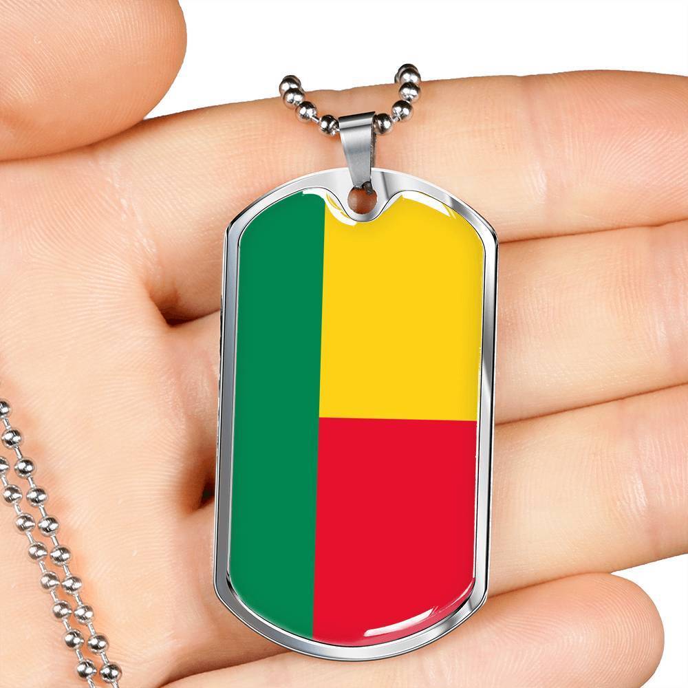 Benin Flag Necklace Benin Flag Stainless Steel or 18k Gold Dog Tag 24" - Express Your Love Gifts
