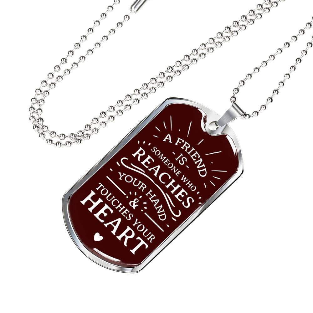 Best Friend Gift Friend is Peaches Necklace Stainless Steel or 18k Gold Dog Tag 24" Chain-Express Your Love Gifts