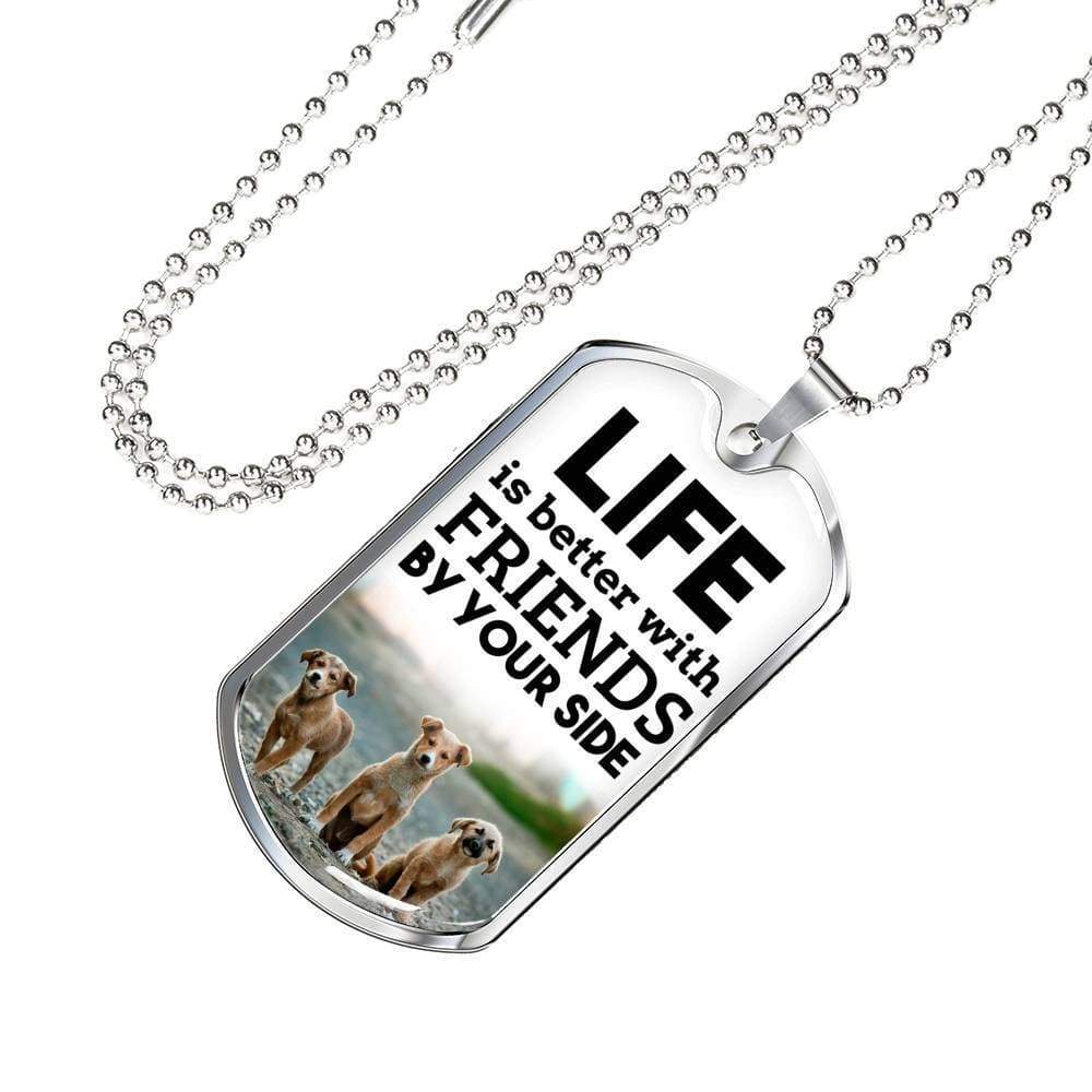 Best Friends Gift Life Is Better With Friends By Your Side Necklace Stainless Steel or 18k Gold Dog Tag 24" Chain-Express Your Love Gifts