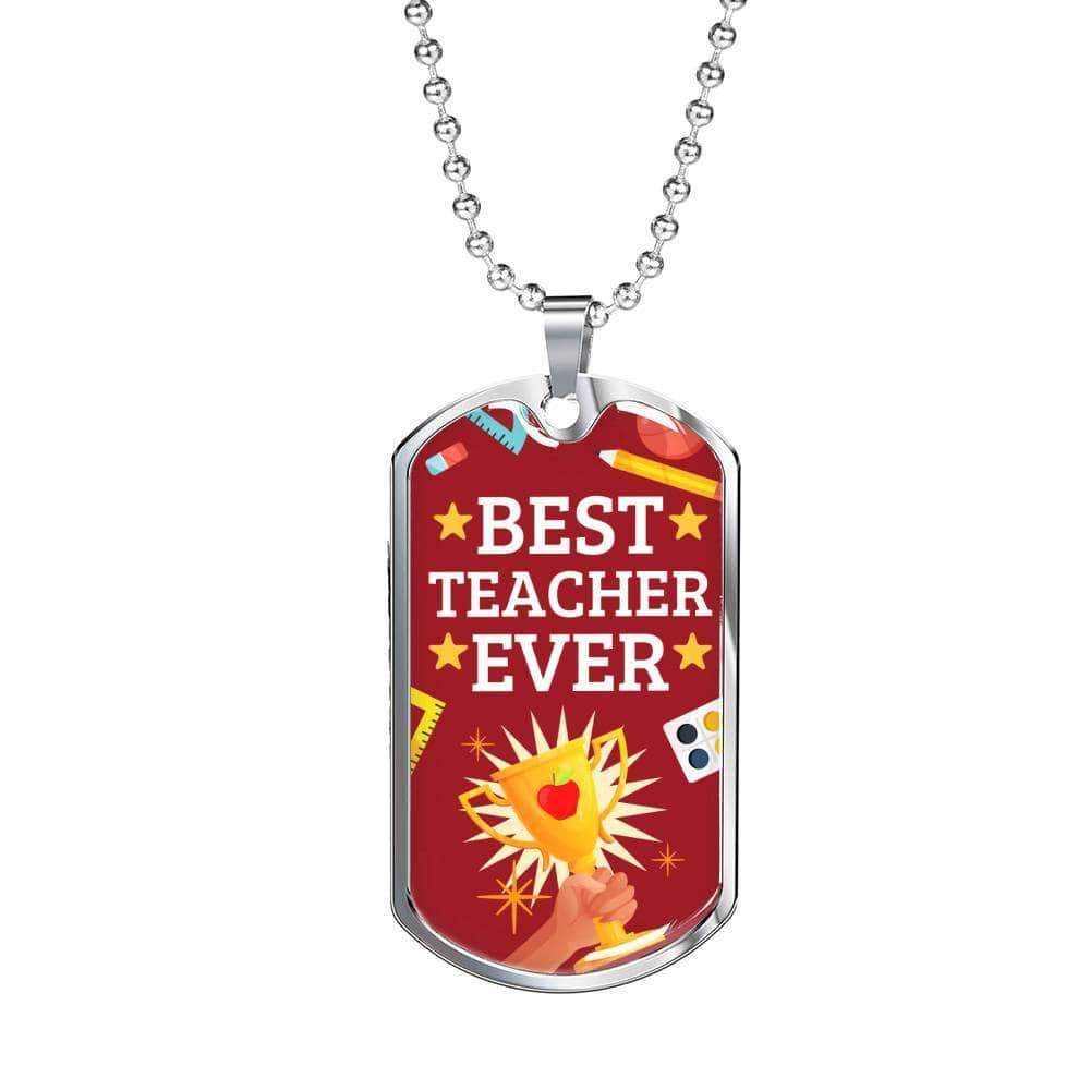 Best Teacher Appreciation Gift Stainless Steel or 18k Gold Dog Tag W 24"-Express Your Love Gifts