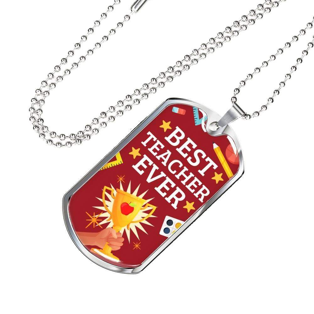 Best Teacher Appreciation Gift Stainless Steel or 18k Gold Dog Tag W 24"-Express Your Love Gifts