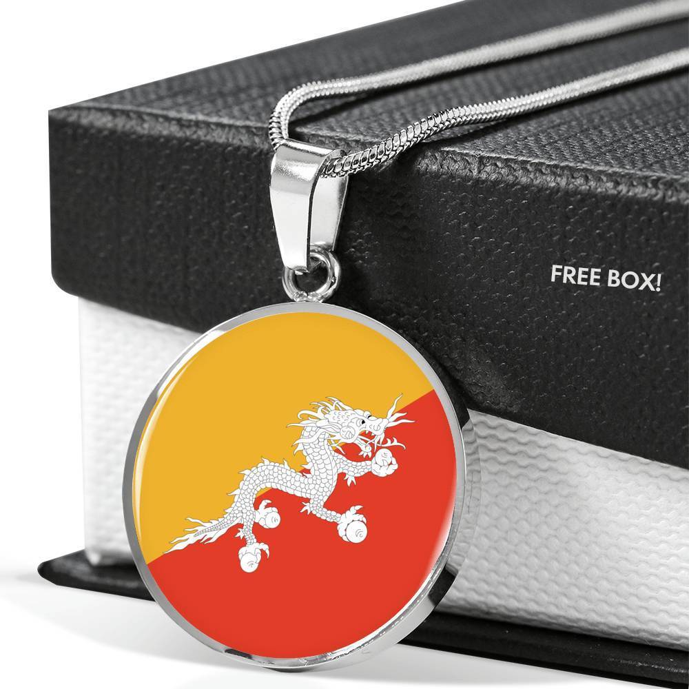 Bhutan Flag Necklace Bhutan Flag Stainless Steel or 18k Gold 18-22" - Express Your Love Gifts
