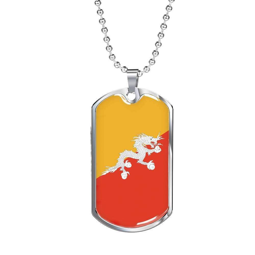 Bhutan Flag Necklace Bhutan Flag Stainless Steel or 18k Gold Dog Tag 24" - Express Your Love Gifts