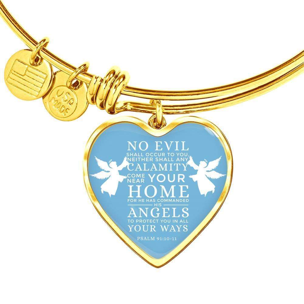 Bible Gift Psalm Bracelet Stainless Steel or 18k Gold Heart Pendant Bangle - Express Your Love Gifts