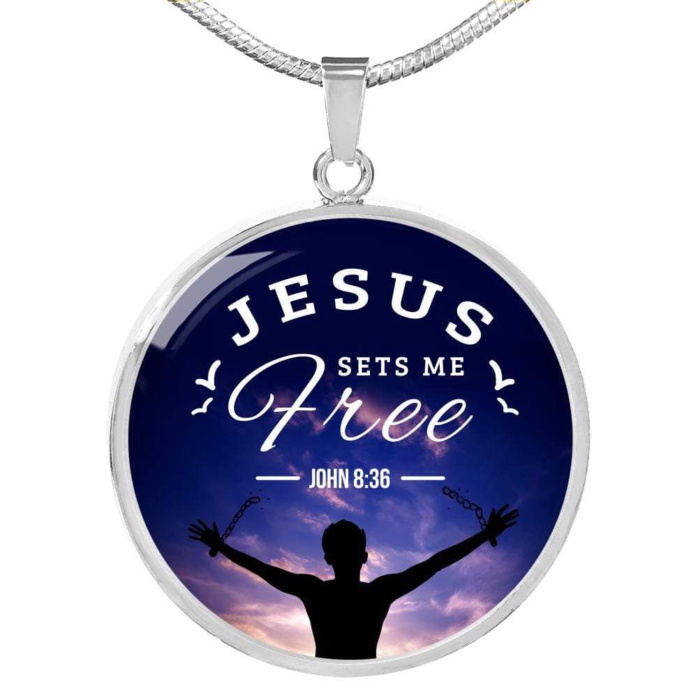 Bible Verse Gift Jesus Set Me Free Circle Necklace Stainless Steel or 18k Gold 18-22" - Express Your Love Gifts