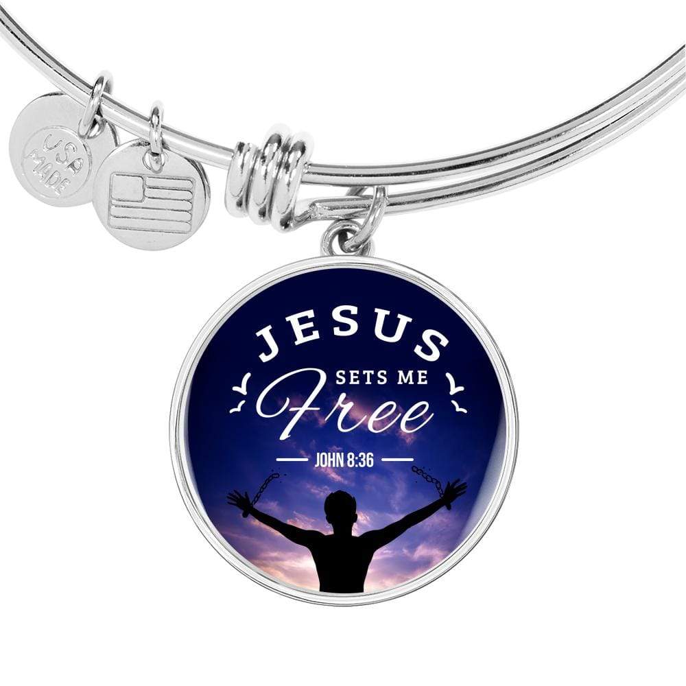 Bible Verse Gift Jesus Set Me Free Stainless Steel or 18k Gold Bracelet Bangle - Express Your Love Gifts