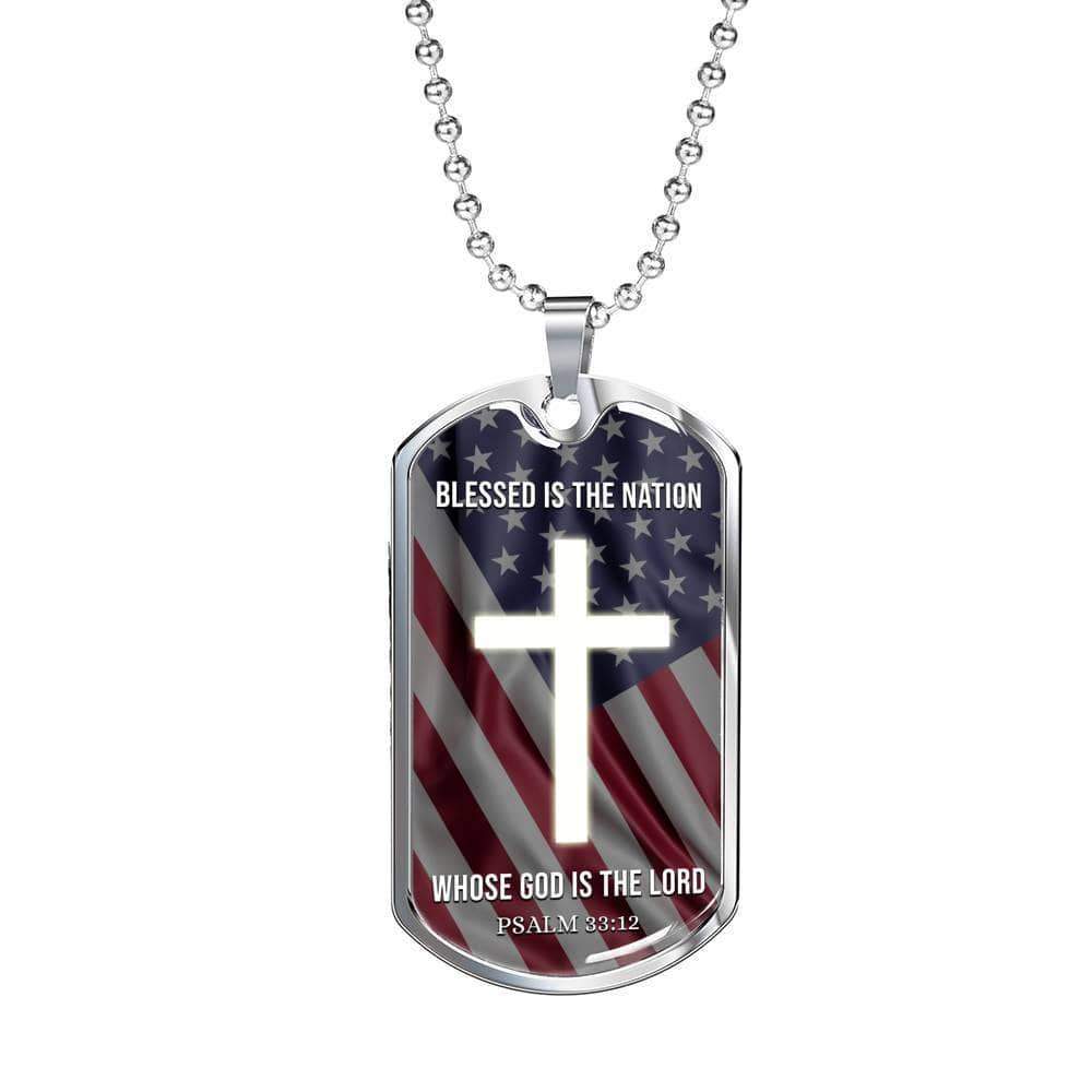 Bible Verse Necklace Blessed Nation Stainless Steel or 18k Gold Dog Tag 24" Chain-Express Your Love Gifts