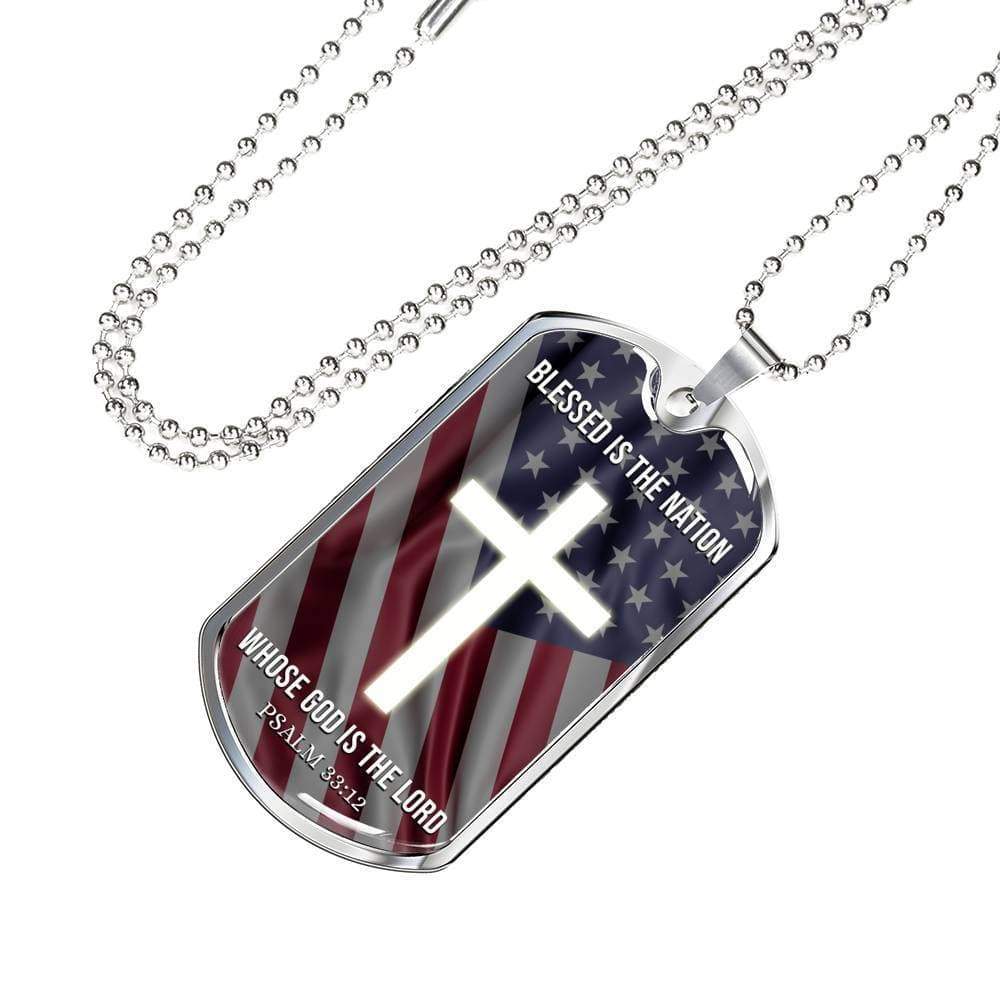 Bible Verse Necklace Blessed Nation Stainless Steel or 18k Gold Dog Tag 24" Chain-Express Your Love Gifts