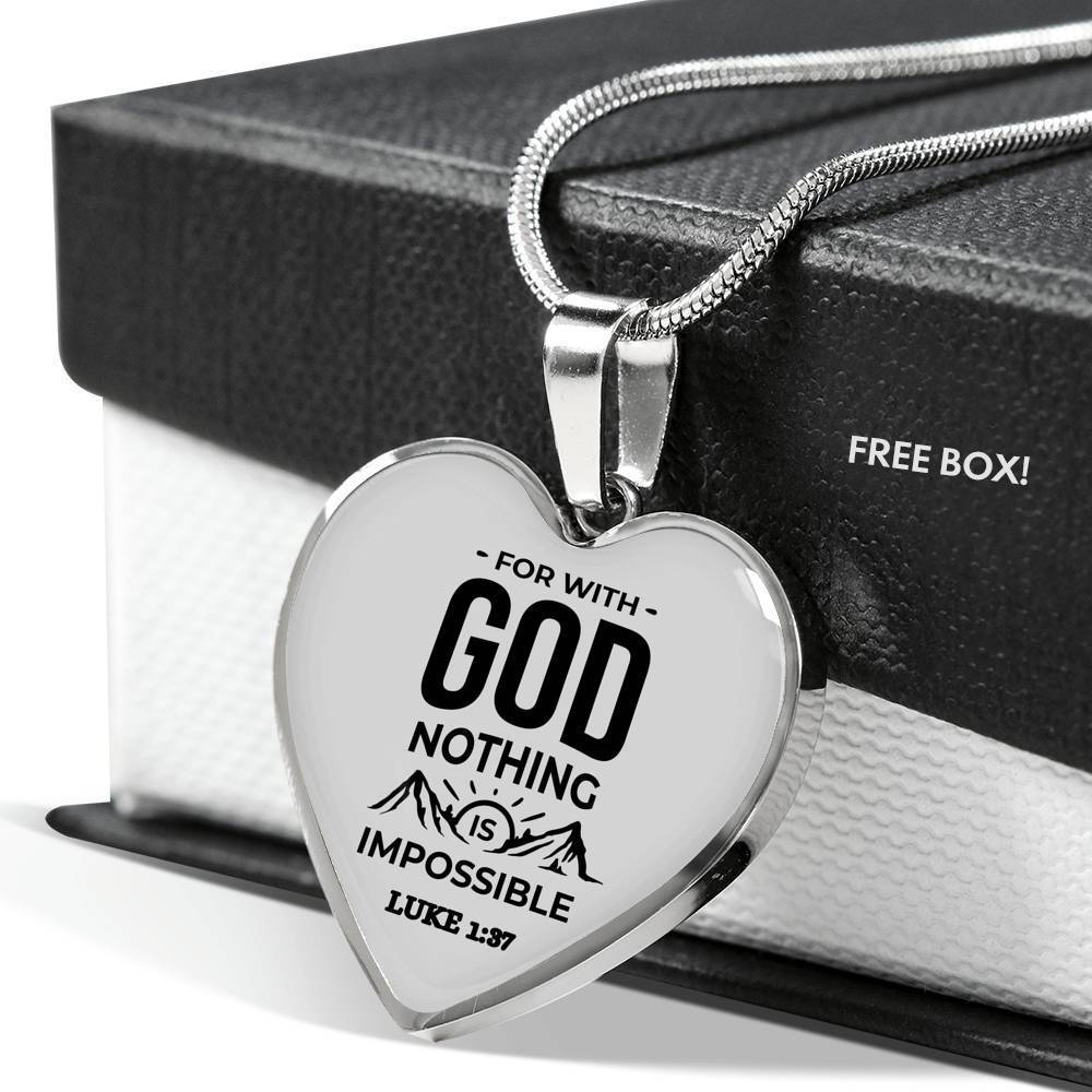 Bible Verse Necklace Nothing Is Impossible Heart Necklace Stainless Steel or 18k Gold Heart Pendant 18-22" - Express Your Love Gifts