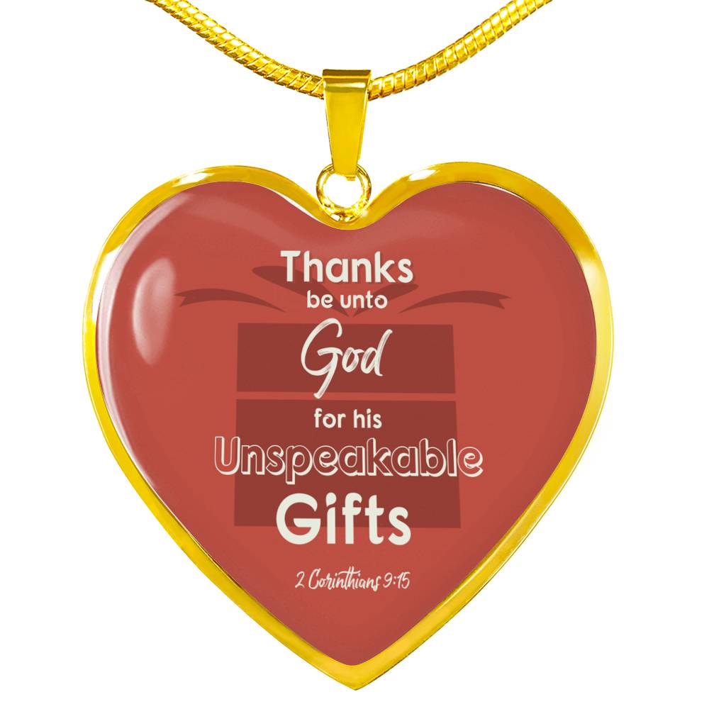 Bible Verse Necklace Thanks Be Unto God Heart Stainless Steel or 18k Gold Pendant 18-22" - Express Your Love Gifts