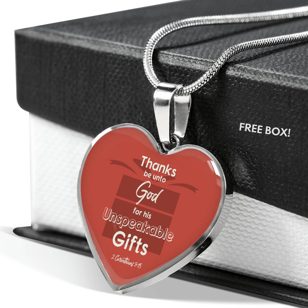 Bible Verse Necklace Thanks Be Unto God Heart Stainless Steel or 18k Gold Pendant 18-22" - Express Your Love Gifts