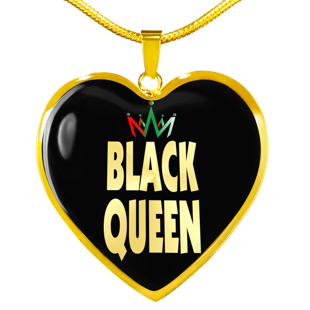 Black Queen Black Pride Heart Pendant Necklace Stainless Steel or 18k Gold Heart Pendant 18-22" - Express Your Love Gifts