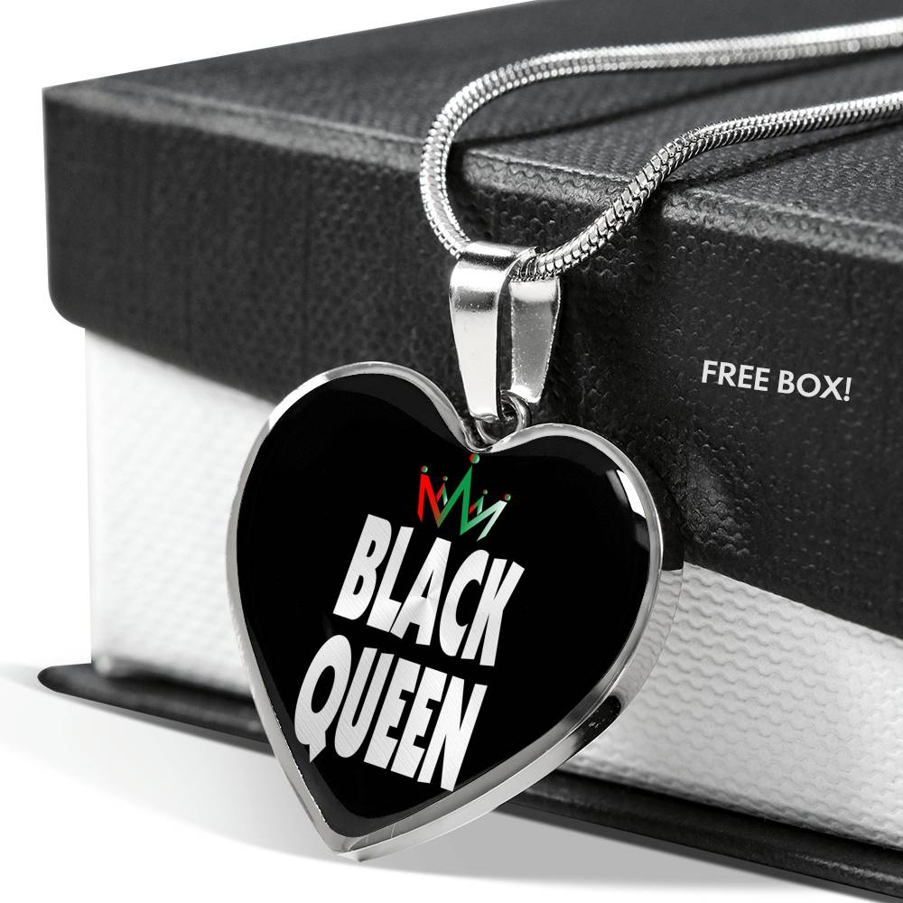 Black Queen Black Pride Heart Pendant Necklace Stainless Steel or 18k Gold Heart Pendant 18-22" - Express Your Love Gifts