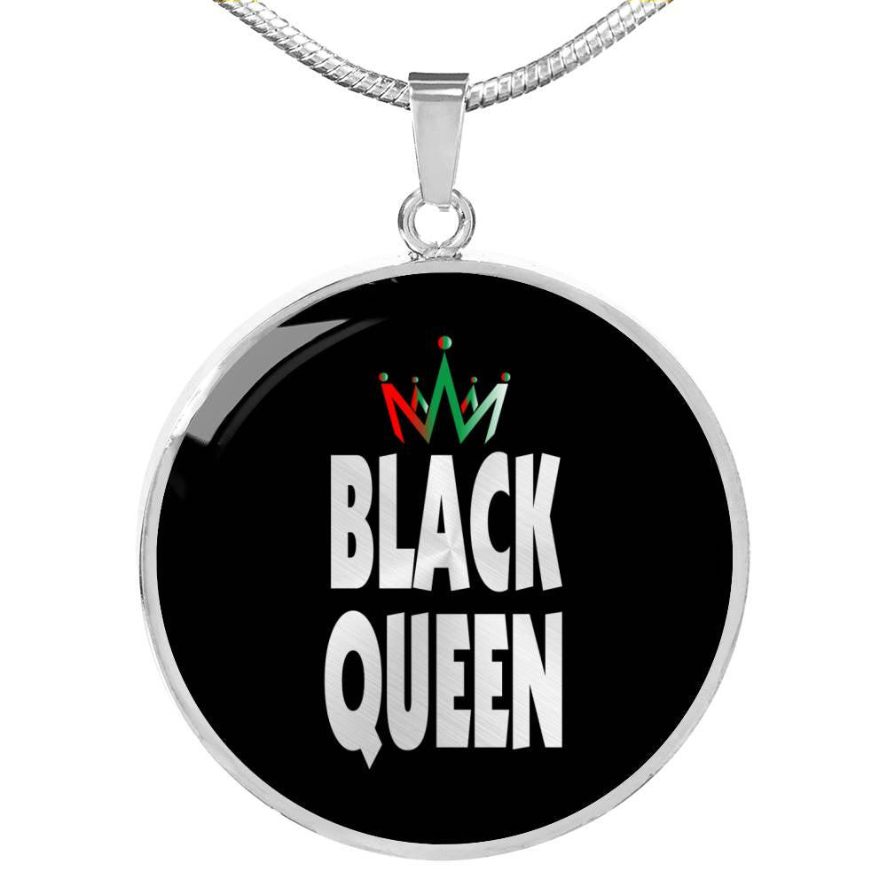 Black Queen Circle Pendant Circle Pendant Necklace Stainless Steel or 18k Gold 18-22" - Express Your Love Gifts