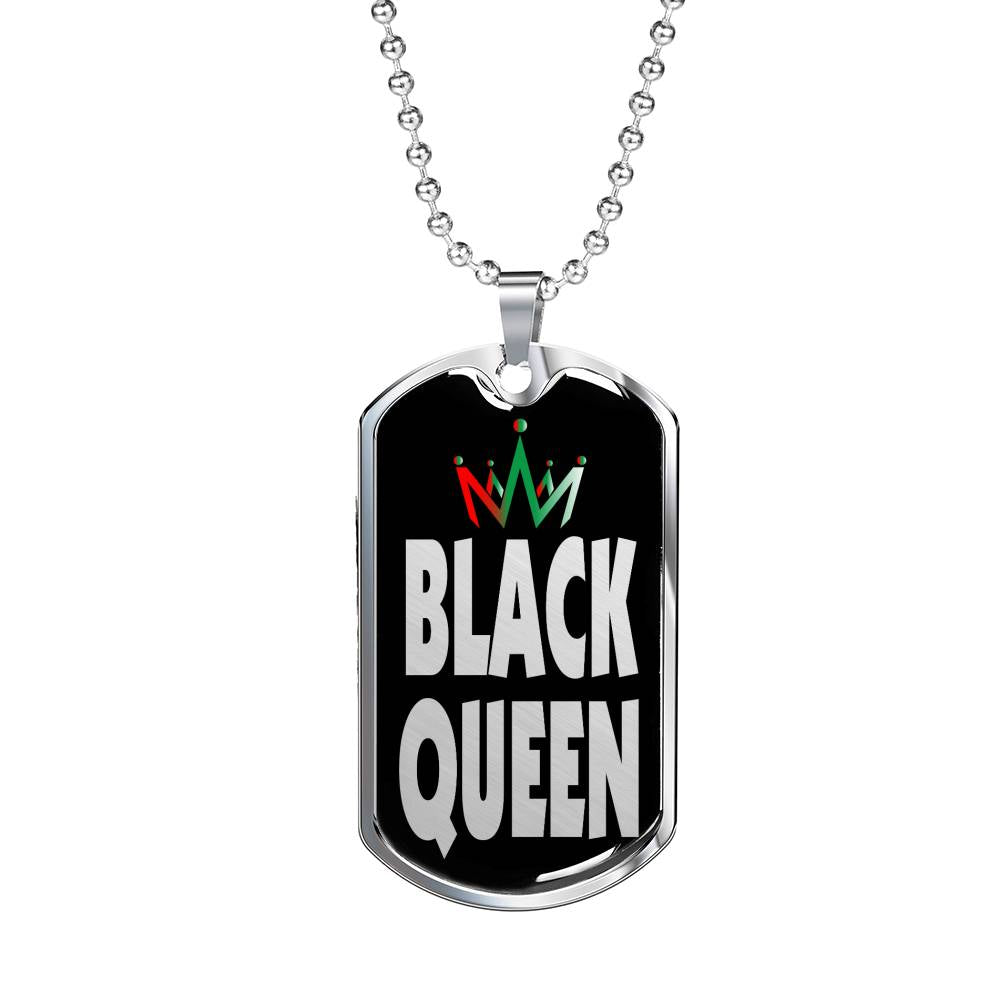 Black Queen Necklace Dog Tag Stainless Steel or 18k Gold 24" Chain" - Express Your Love Gifts