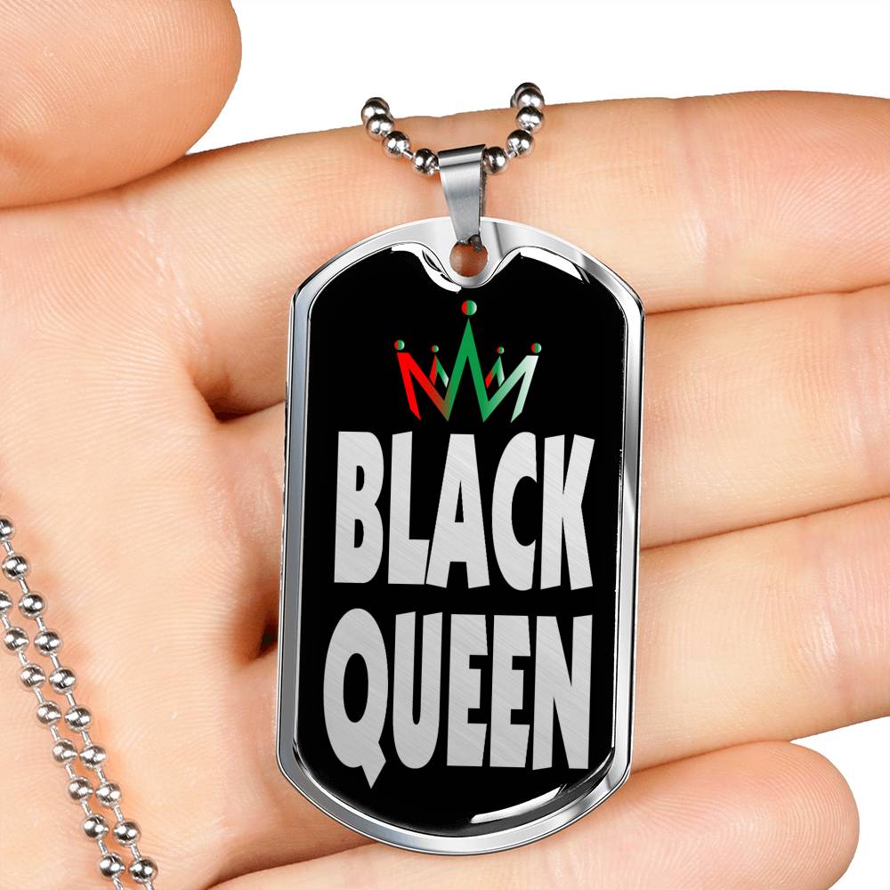 Black Queen Necklace Dog Tag Stainless Steel or 18k Gold 24" Chain" - Express Your Love Gifts