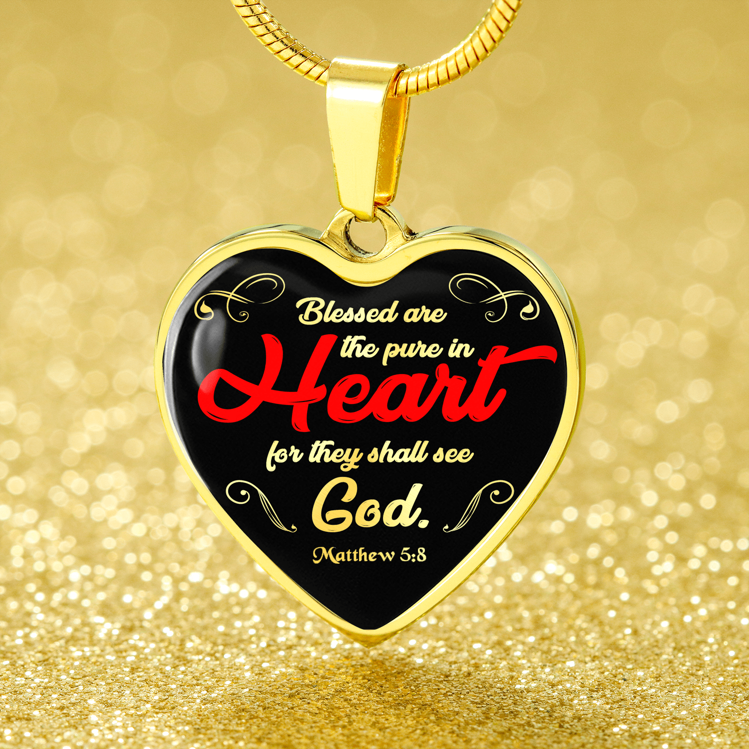 Blessed Are The Pure in Hearts Christian Pendant Necklace Stainless Steel or 18k Gold 18-22" - Express Your Love Gifts