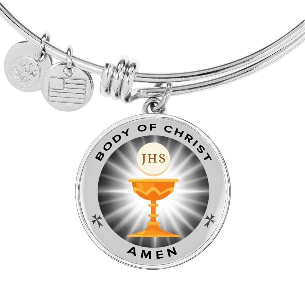 Body Of Christ Communion Stainless Steel or 18k Gold Circle Bangle Bracelet - Express Your Love Gifts