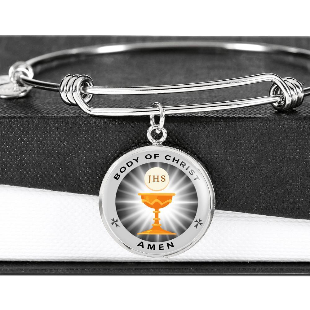 Body Of Christ Communion Stainless Steel or 18k Gold Circle Bangle Bracelet - Express Your Love Gifts