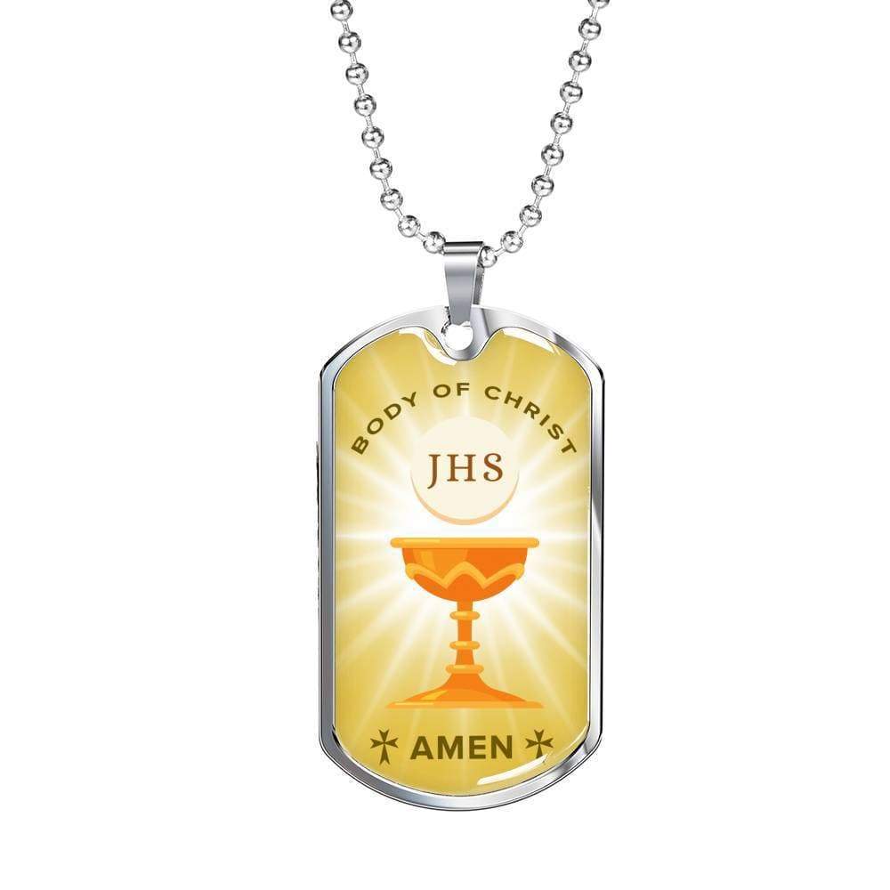 Body Of Christ Necklace Stainless Steel or 18k Gold Dog Tag 24" Chain-Express Your Love Gifts