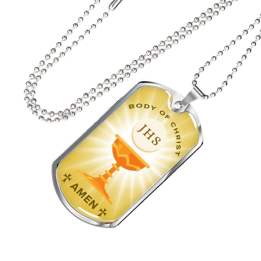 Body Of Christ Necklace Stainless Steel or 18k Gold Dog Tag 24" Chain-Express Your Love Gifts