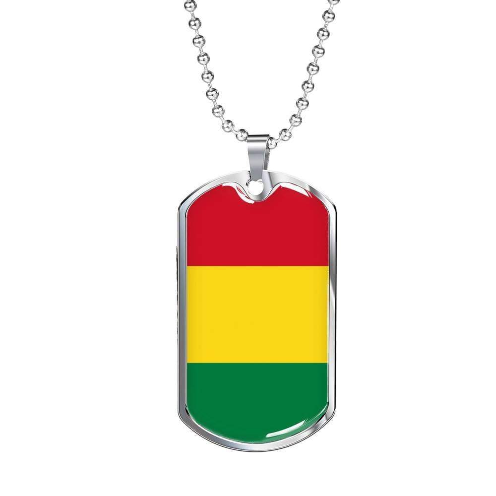 Bolivia Flag Necklace Bolivia Flag Stainless Steel or 18k Gold Dog Tag 24" - Express Your Love Gifts