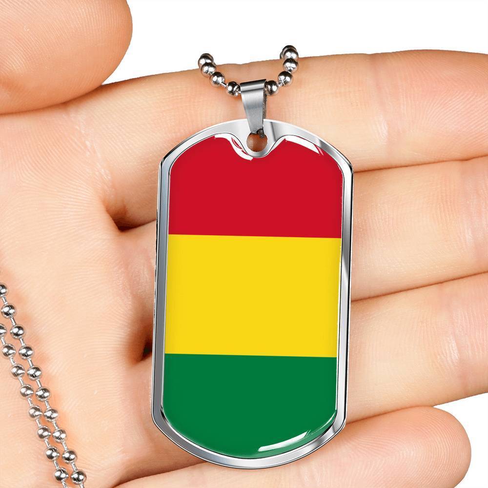 Bolivia Flag Necklace Bolivia Flag Stainless Steel or 18k Gold Dog Tag 24" - Express Your Love Gifts