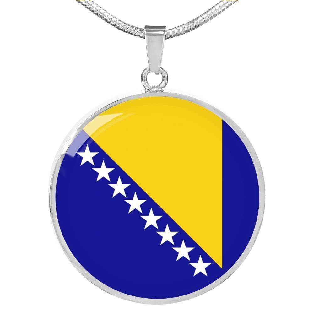 Bosnia And Herzegovina Flag Circle Necklace Stainless Steel or 18k Gold 18-22" - Express Your Love Gifts