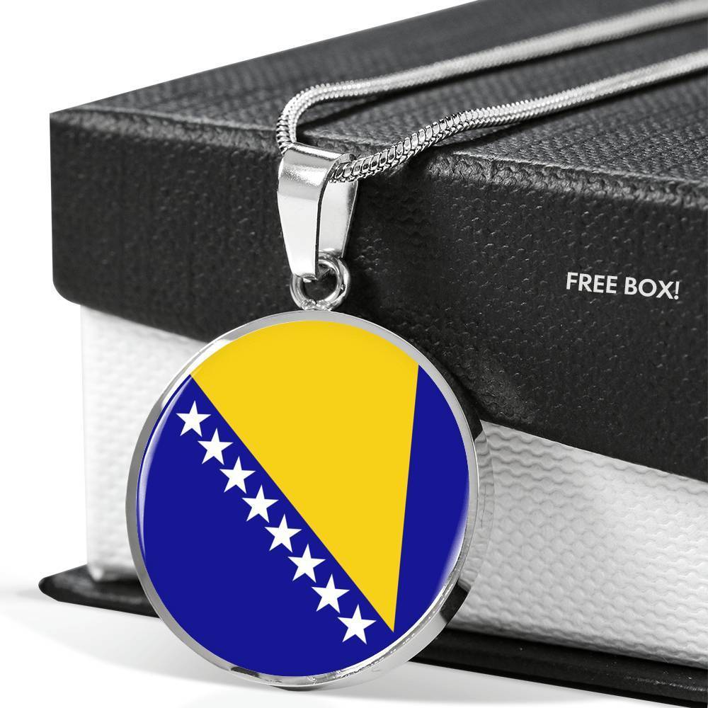 Bosnia And Herzegovina Flag Circle Necklace Stainless Steel or 18k Gold 18-22" - Express Your Love Gifts