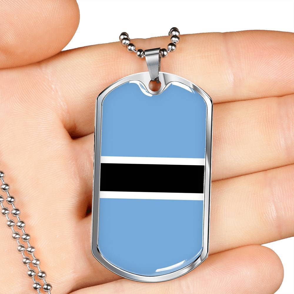 Botswana Flag Necklace Botswana Flag Stainless Steel or 18k Gold Dog Tag 24" - Express Your Love Gifts