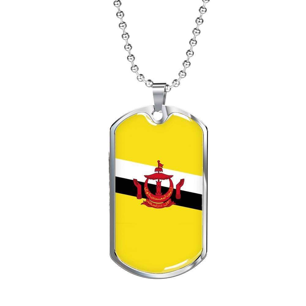 Brunei Flag Necklace Brunei Flag Stainless Steel or 18k Gold Dog Tag 24" - Express Your Love Gifts