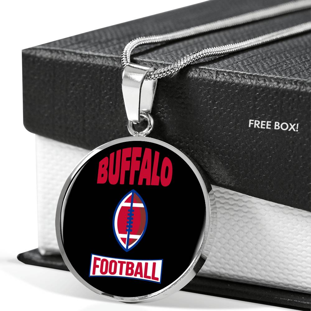 Buffalo Circle Pendant Football Fan Necklace Stainless Steel or 18k Gold 18-22" - Express Your Love Gifts