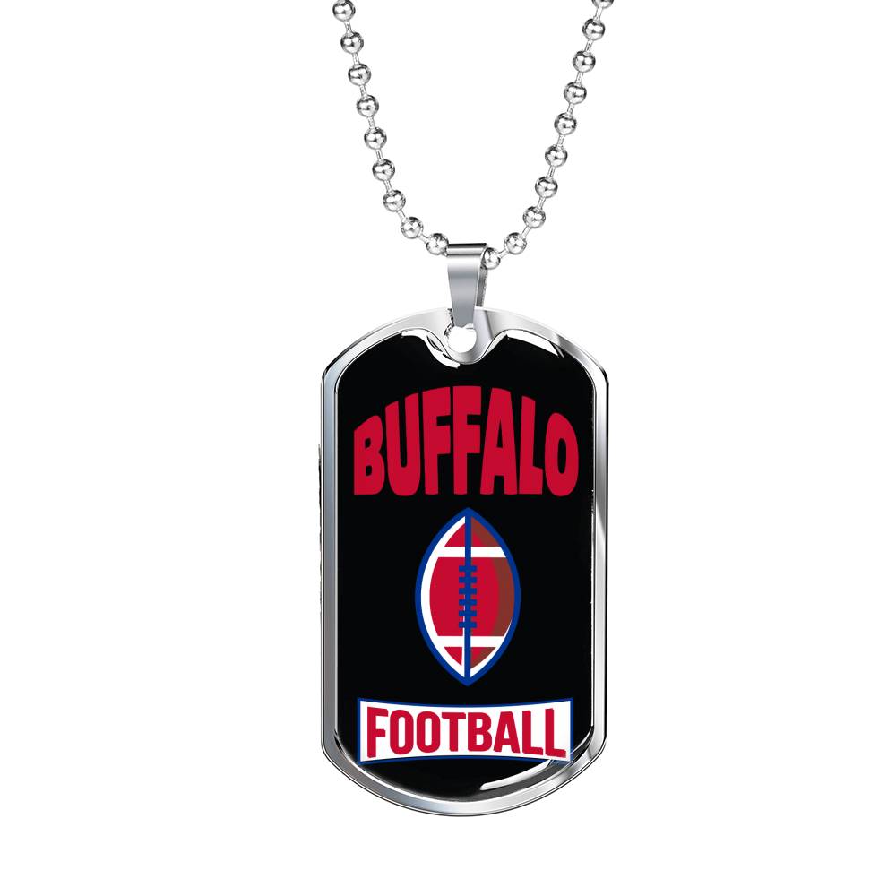 Buffalo Fan Necklace Dog Tag Stainless Steel or 18k Gold 24" Chain - Express Your Love Gifts