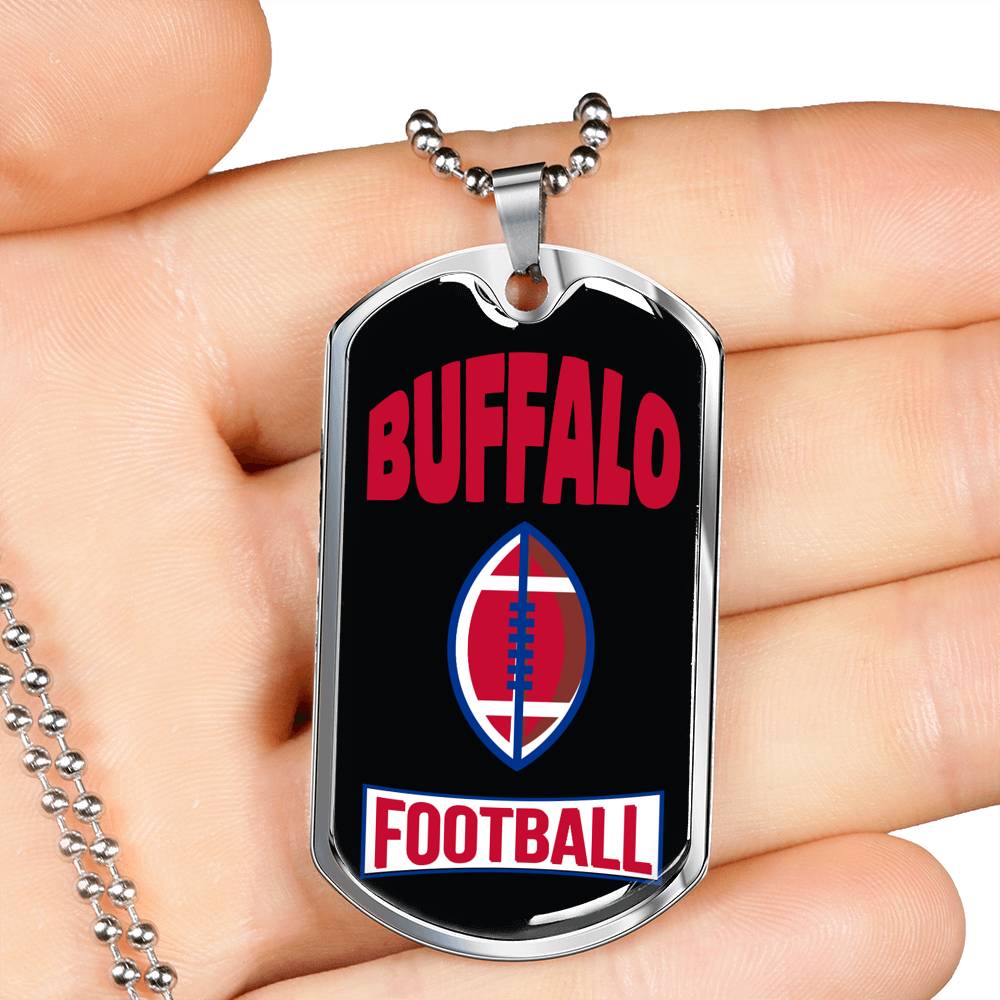 Buffalo Fan Necklace Dog Tag Stainless Steel or 18k Gold 24" Chain - Express Your Love Gifts