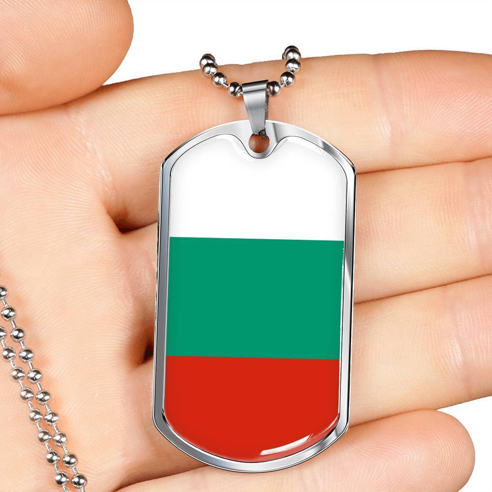 Bulgaria Flag Necklace Bulgaria Flag Stainless Steel or 18k Gold Dog Tag 24" - Express Your Love Gifts