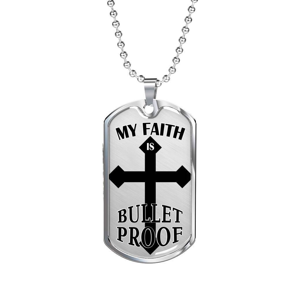 Bulletproof Faith Ephesians Necklace Stainless Steel or 18k Gold Dog Tag 24" Chain - Express Your Love Gifts