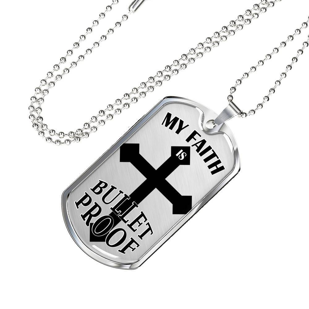 Bulletproof Faith Ephesians Necklace Stainless Steel or 18k Gold Dog Tag 24" Chain - Express Your Love Gifts