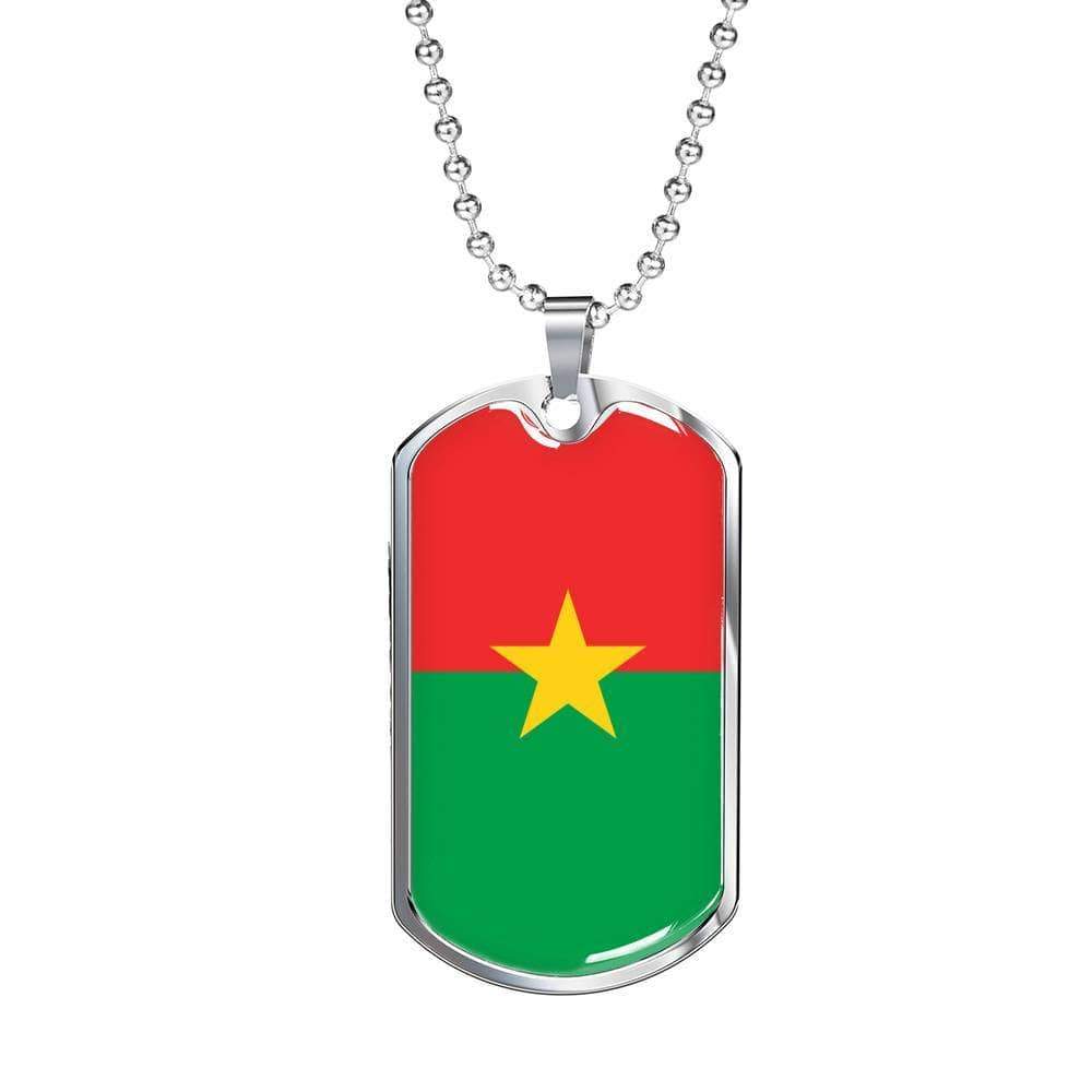 Burkina Faso Flag Necklace Burkina Faso Flag Stainless Steel or 18k Gold Dog Tag 24" - Express Your Love Gifts